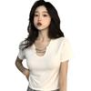 Ins Super Fire Design Chain Slim Fit Sweet Bottoming Shirt Cotton Short Sleeve T-shirt Gentle Short Top Women's Summer Tide