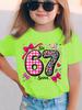 Fashion Girls Short Sleeve TShirt Plaid Leopard Print 67 Tee Top Birthday Gift Cute Bow Heart Six Seven Cartoon Print Top