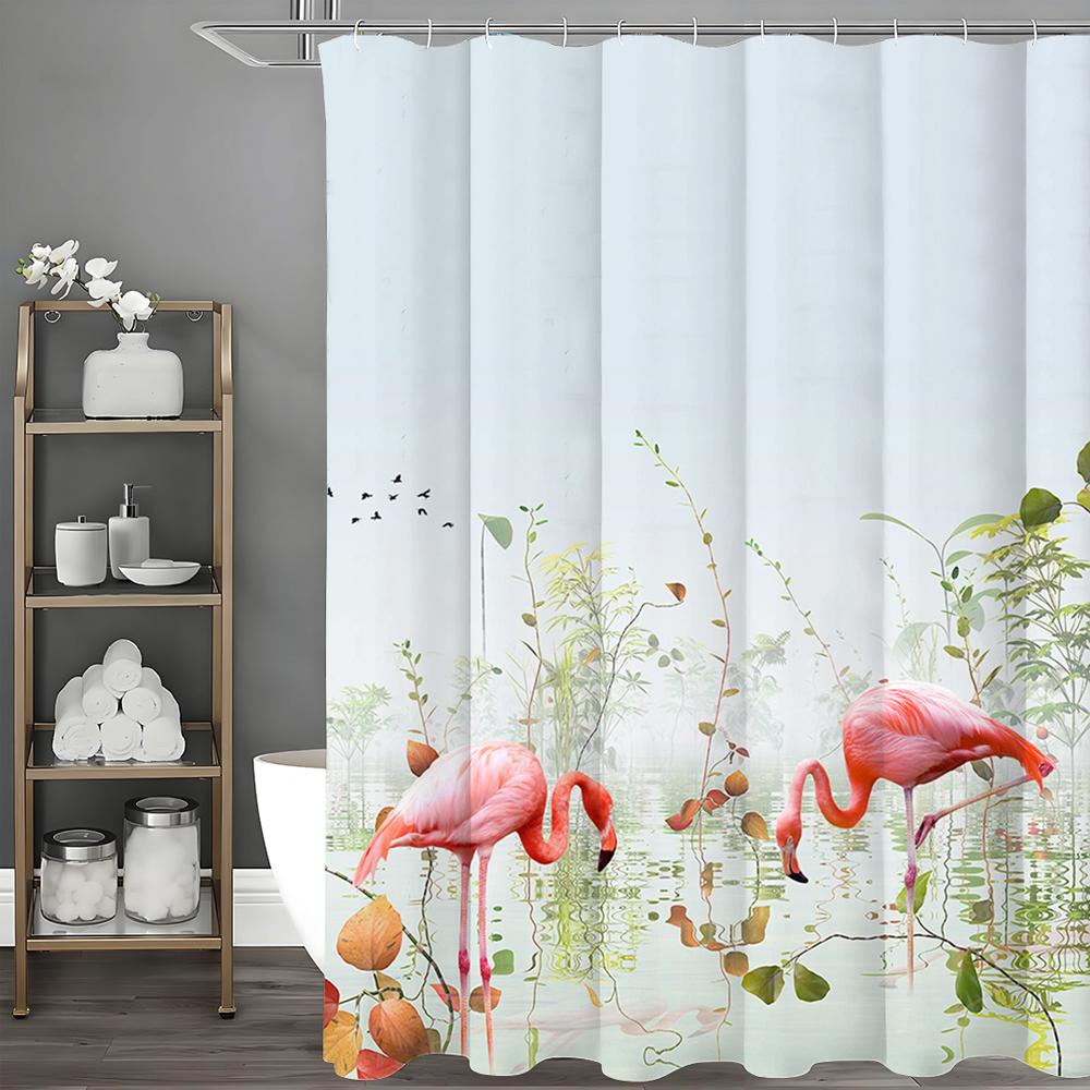

Цветочная шторка для душа Flamingo Lake, Декоративная шторка для ванной, Водонепроницаемая шторка для душа с крючками 90*180cm
