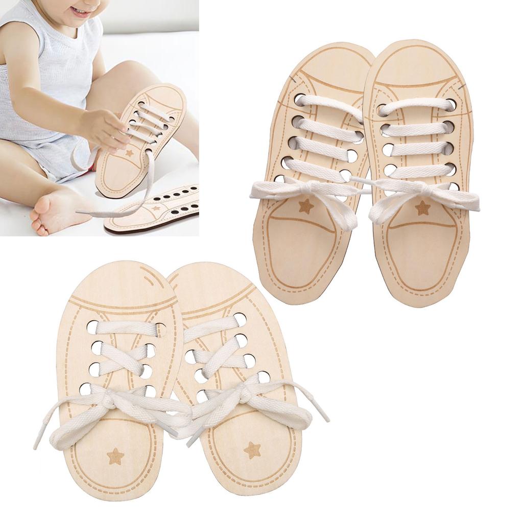 Shoelaces Shoe Tying Toy Puzzle Improve Intelligence Game Toy Wooden Threading Game Children Shoe Tying Toy