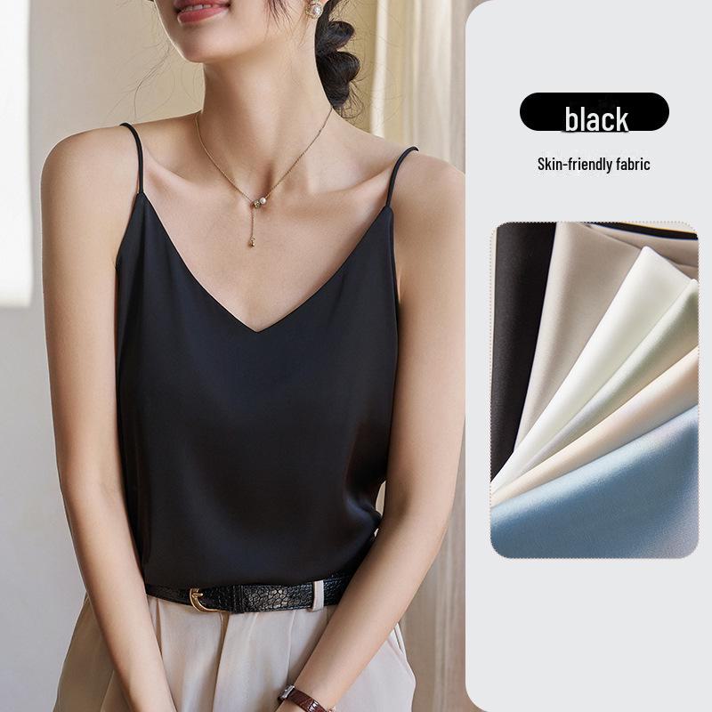 

Женский летний жилет на подтяжках белого цвета с атласным эффектом 2024 года для ношения на открытом воздухе S (80-90 jin) чёрный