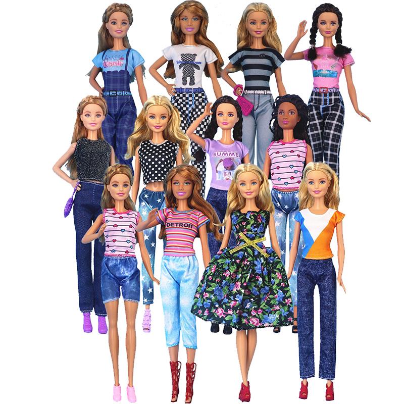 4 Stuks Pak Casual Mode Jumpsuits Jurken Top plus Broeken ontworpen voor Poppenkleding 30cm Accessoires ontworpen voor 1/6 Meisjespop Speelgoed