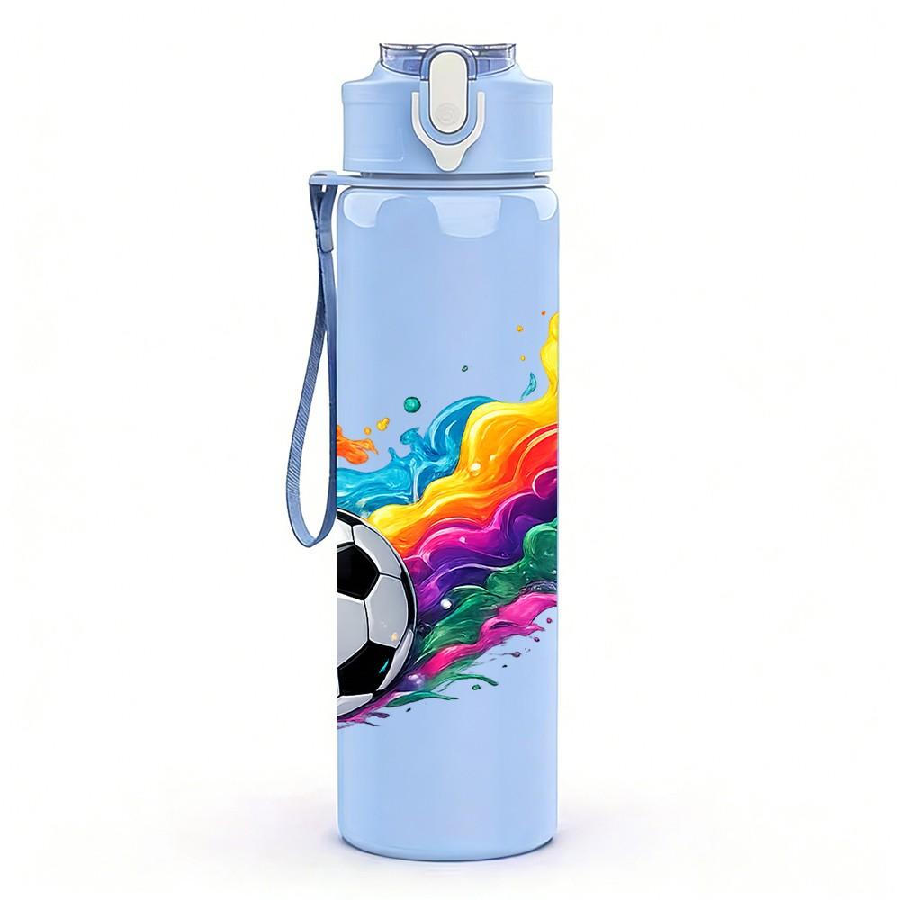 1PC Color Splash Soccer Ball Sport Print 750ml Color Plastic Sports Water Bottle Leakproof Flip Straw Lid Suitable for Sports Office Home Use