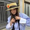 New 10cm Straw Hat For Women Black Ribbon Flat Top Straw Hat Ladies Summer Vacation Sunscreen Sun Hat Wide Brim Casual Girls Cap