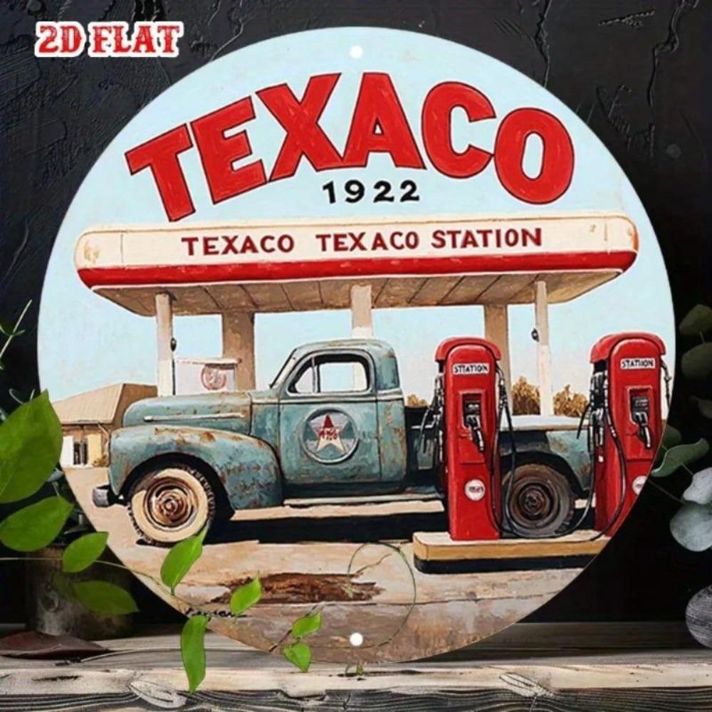 Vintage Texaco Gas Metal Tin Sign Retro Truck Wall Decor 7.87 Inch Round
