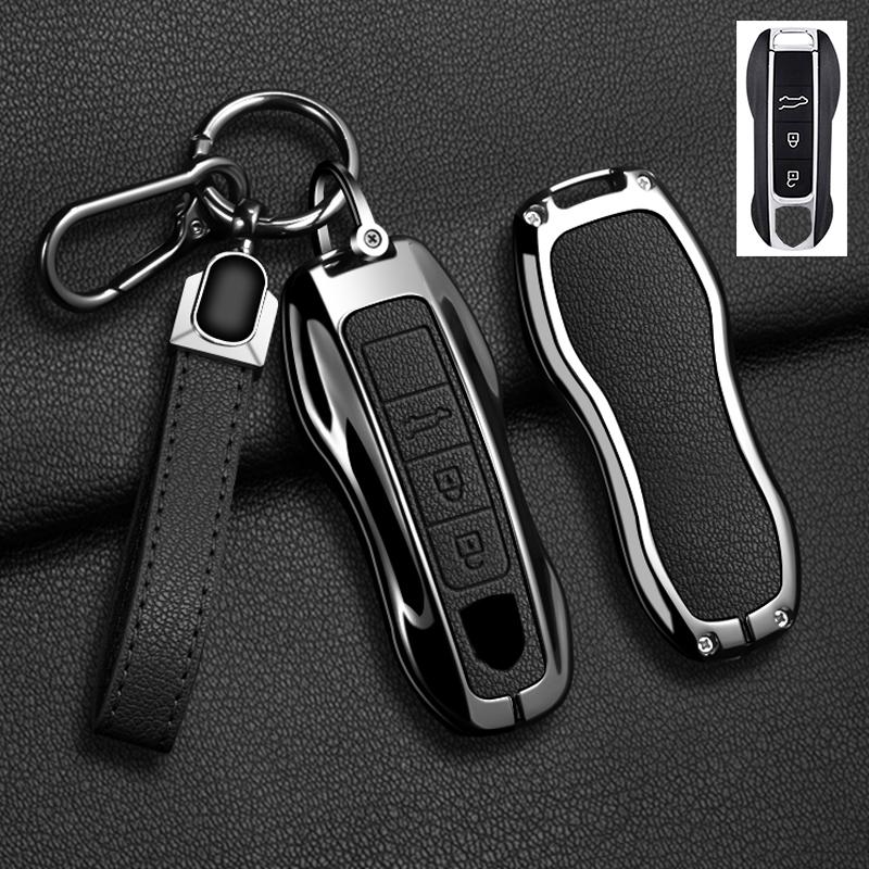 AABKR1 Zinc Alloy Leather Car Key Case for Porsche Cayenne 718 MACAN Panamera 911 Macan Boxster Cayman Cayenne Macan Keychain Key Case