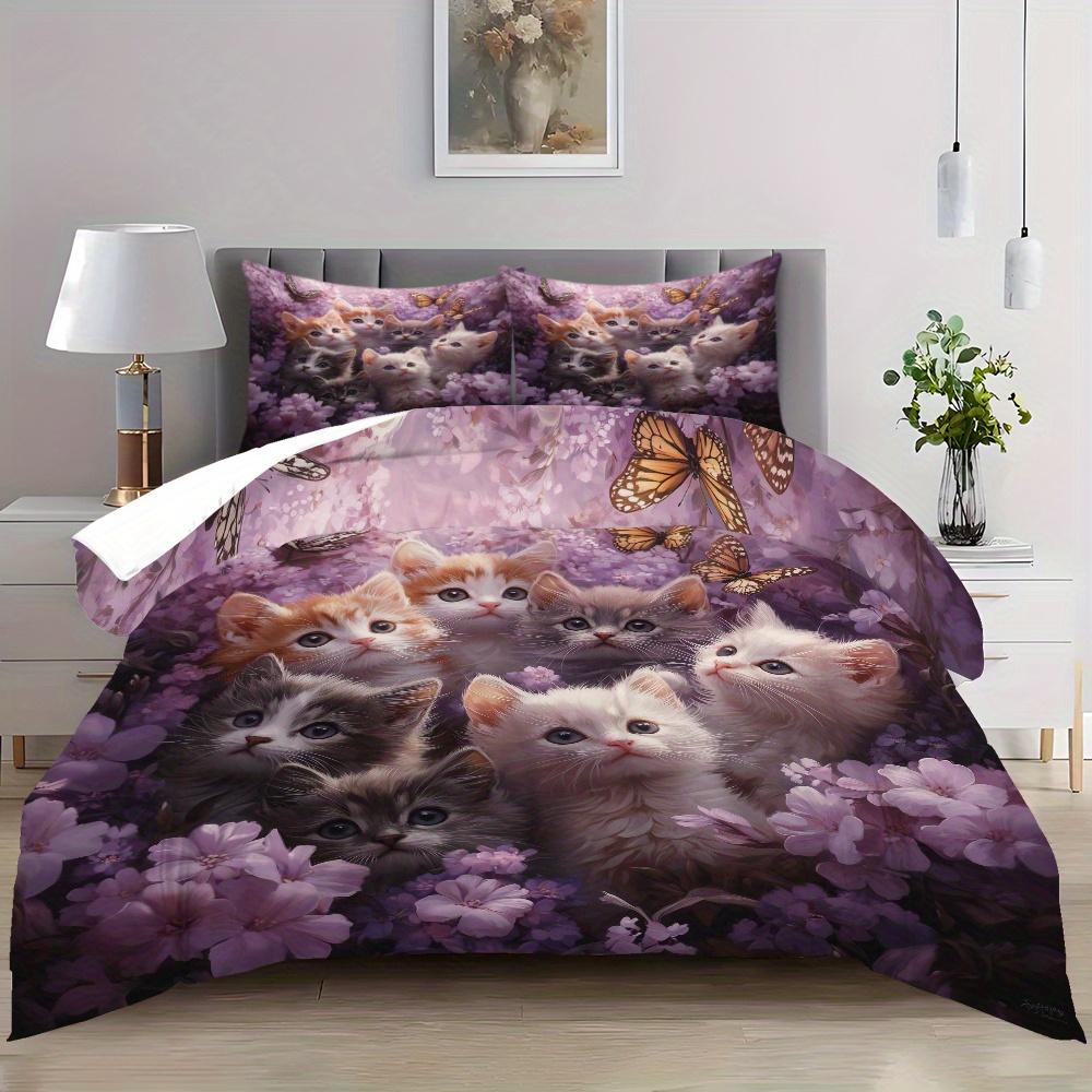 

Милый кошачий постельный комплект 3D-принт Набор пододеяльников Мягкий полиэстер Односпальный Двуспальный Размер Квин Для подарка на день рождения Декор на Хэллоуин Подарки Eu Single 135x200cm