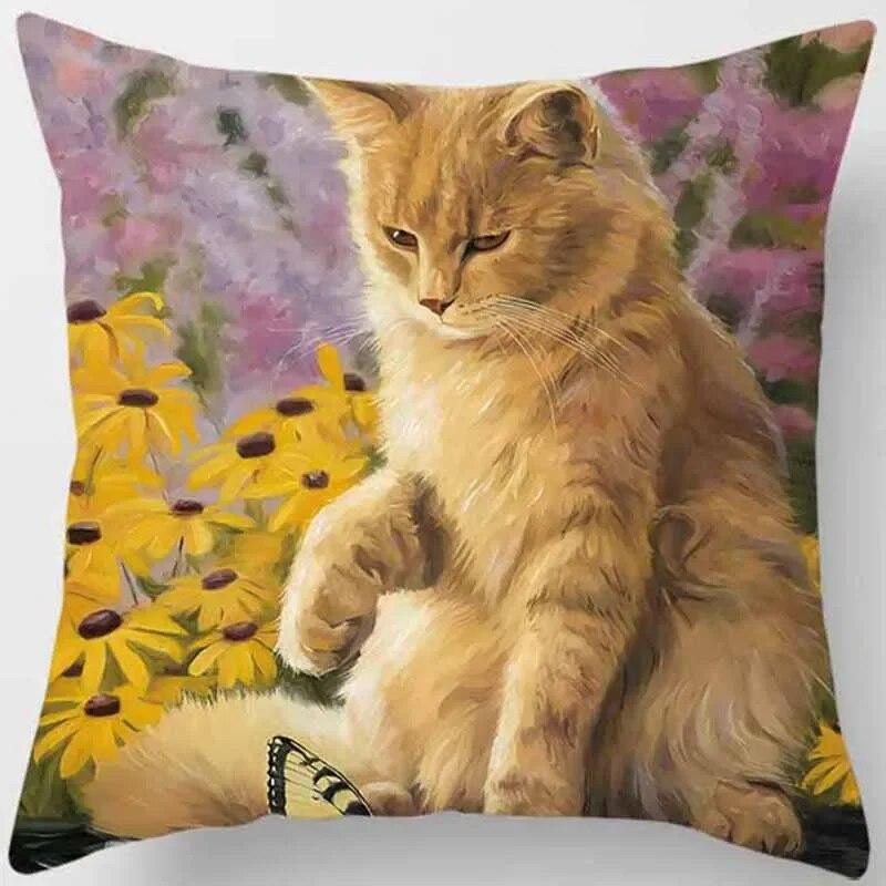 45x45cm Cute Cat Print Square Pillowcase Living Room Sofa Car Office Cushion Cover Bedroom Home Decoration