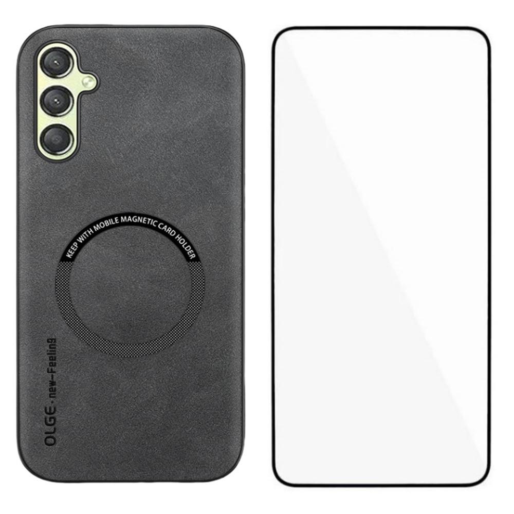 WANLONFENG YBP Series For Samsung Galaxy A25 5G (Global) (161.0mm) Magnetic Case with Tempered Glass Film PU+TPU Phone Cover Large Cutout