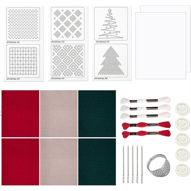 

M-Modern-Water Soluble Embroidery Pattern Sashiko Thread, Merry Christmas Kitsashiko Kit For Beginners, Thimble Fabric, Hand Qui