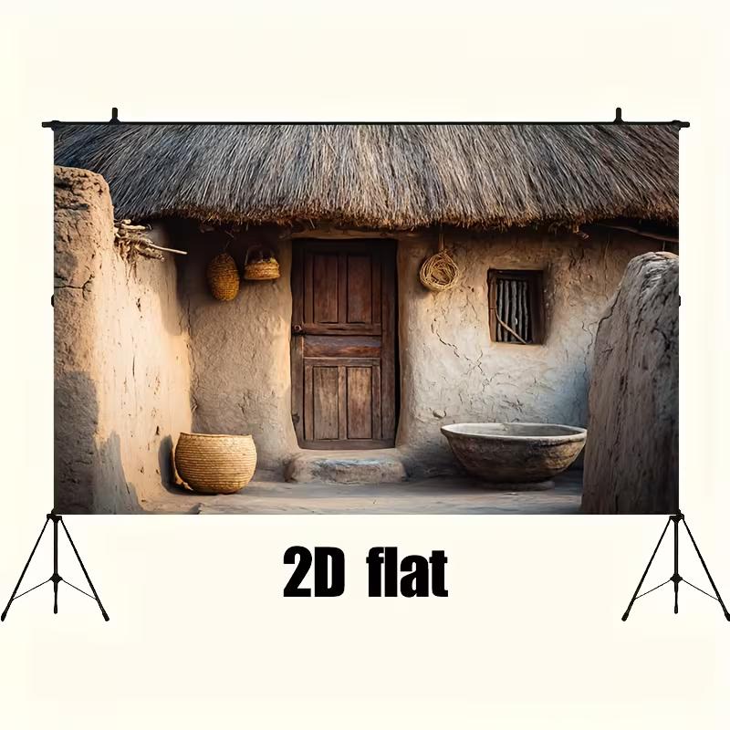 Rustic Adobe Cottage Backdrop Vintage Old Mud House Scene Background for Portrait Photography