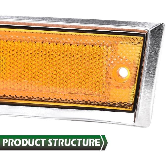 GRAND ORANGE Front Side Marker Lights Chrome Bezel Amber Lens Fit Chevy Blazer GMC Jimmy Suburban C/K R Truck 1981-1991, 915558 915557 GM2551107