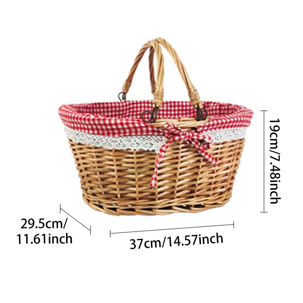 Picnic Basket with Handle Bread Basket Rattan Large Capacity Portable Wicker Basket for Garden Outdoor Camping Home Holiday
