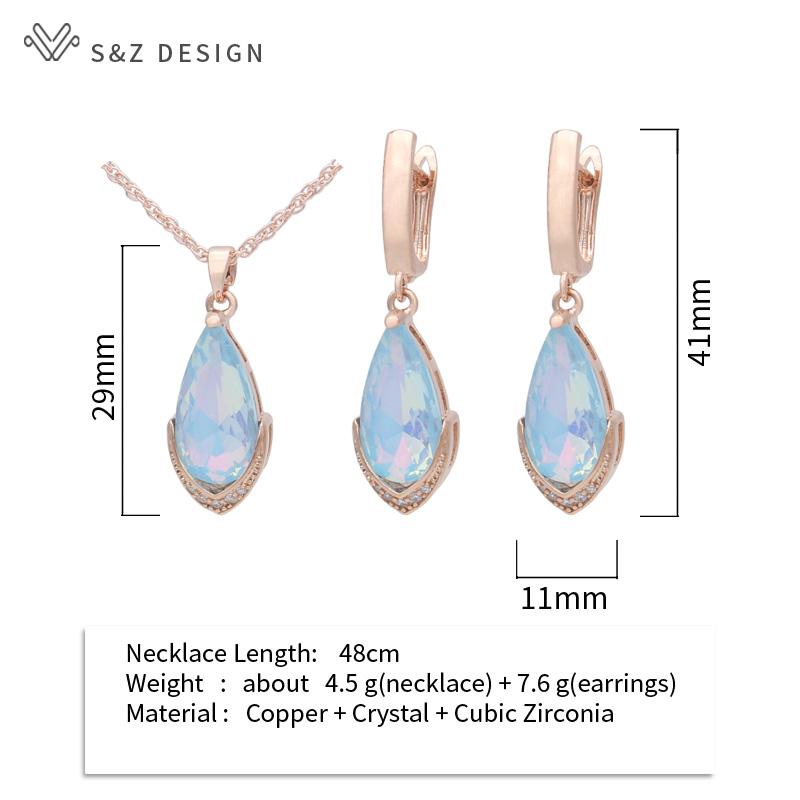 Fashion Water Drop Crystal Dangle Earrings Jewelry Sets For Women Rose Gold Color Zirconia Wedding Necklace