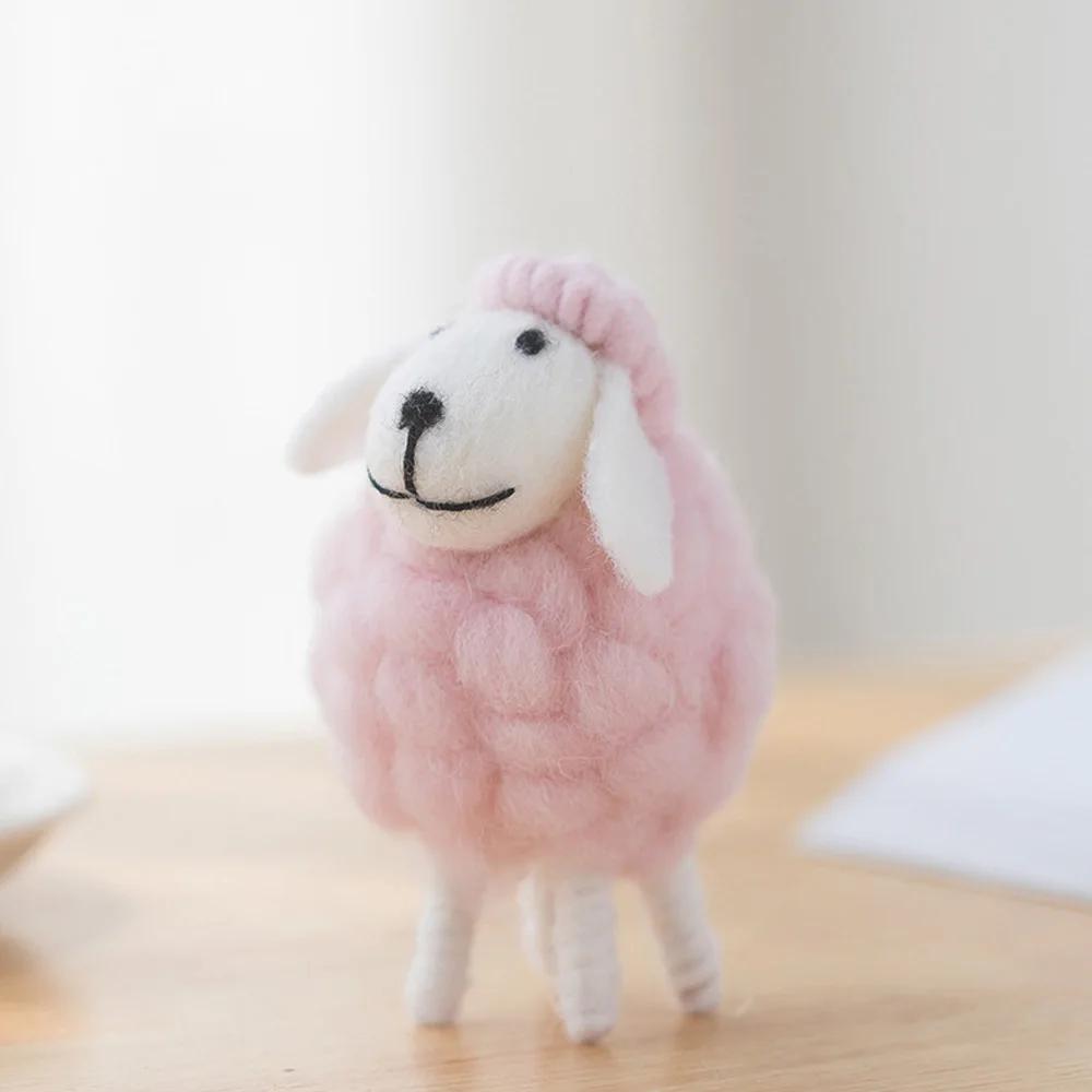 Miniature Felt Sheep Figurines Party Supplies Small Cute Ornament Wool Holiday Christmas Statue Home Decoration