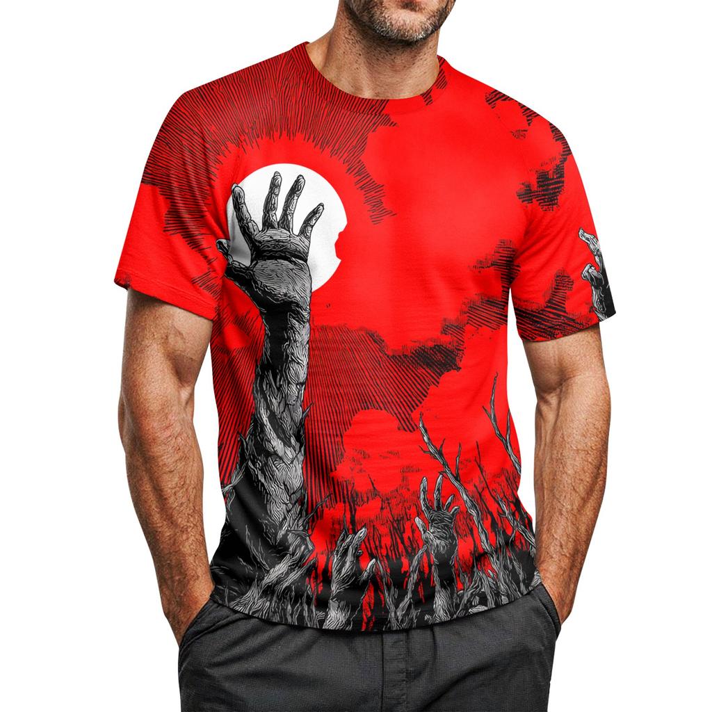 Men's Halloween Printed Round Neck Raglan Short Sleeve Top T-Shirt