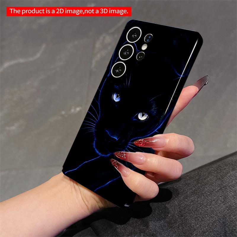 2DFlat Samsung phone case Glowing Black Panther Eyes Phone Case Applicable to Galaxy S23 S24 S25ULTRA S26 A12 A14 A15 A16 A54 A55