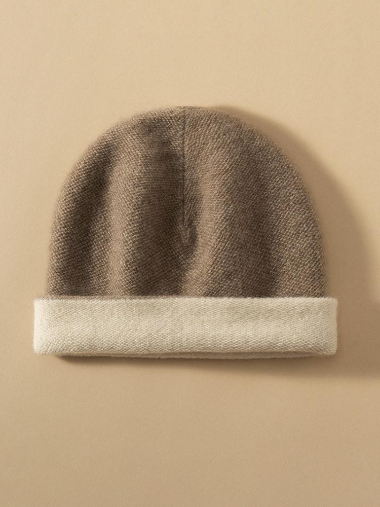 Women's Double-Sided 100% Pure Cashmere Beanie - Versatile Warm Knit Hat for Autumn/Winter