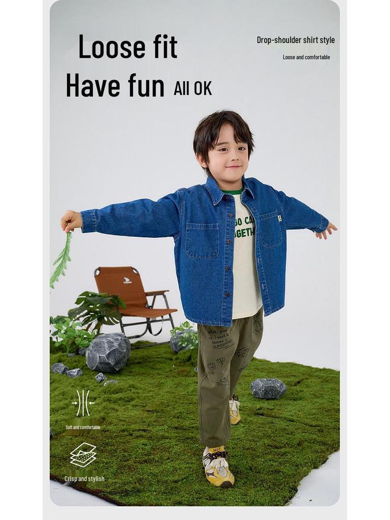 Soft Denim Cotton Boys' Shirt Jacket, Autumn/Spring 2026 Style, Children's Long-Sleeved Top