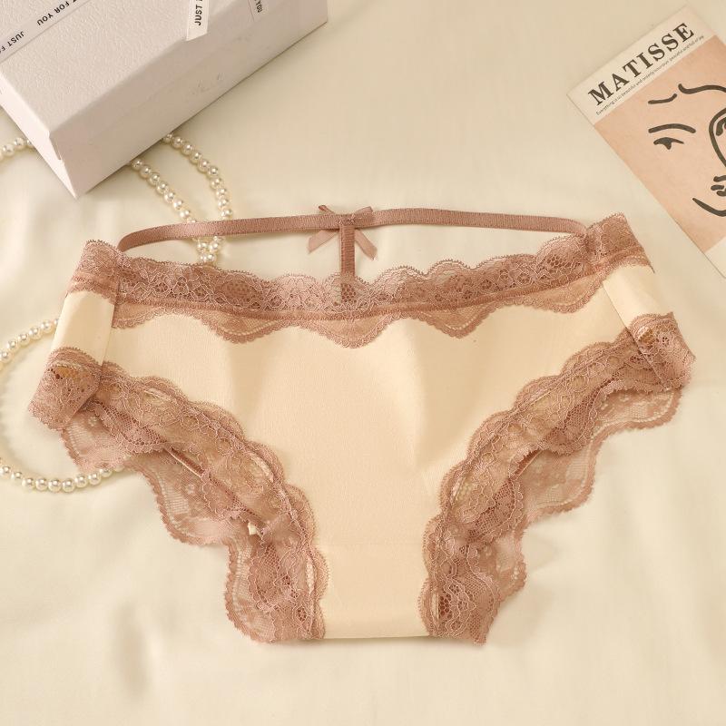 Ladies Spring Summer Sexy Lace Edge Sweet Bow Cutout Mid Waist Triangle Briefs