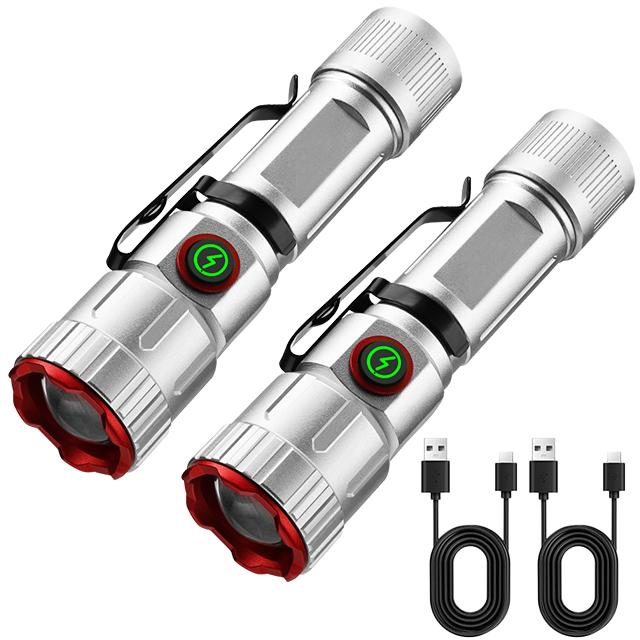 super bright 1000LM Mini Flashlight 5 Lighting Modes White laser Zoom Torch Built in Battery Type-C Rechargeable Emergency Lamp