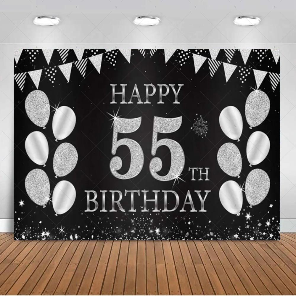 Sfondo per 55° Compleanno Forniture Palloncini Nero Oro 55 Anni Sfondo Decorazione Festa Scintillante Oggetti di Scena per Servizio Fotografico