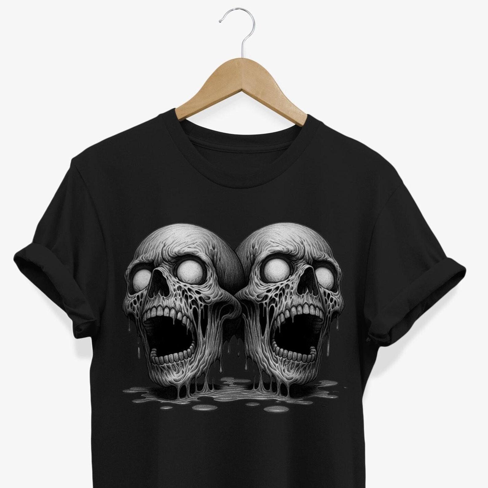 Screaming Skulls Weird T-shirt | Weirdcore Shirt | Dark Grunge Graphic Tee | Horror Clothes 2XL