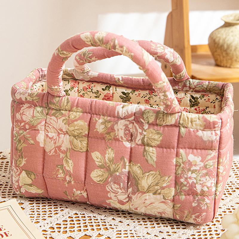 Floral Pattern Storage Basket Women Large Capacity Fabric Sweet Laundry Baskets With Easy Carry Handles Hampers Travel Tote Bag