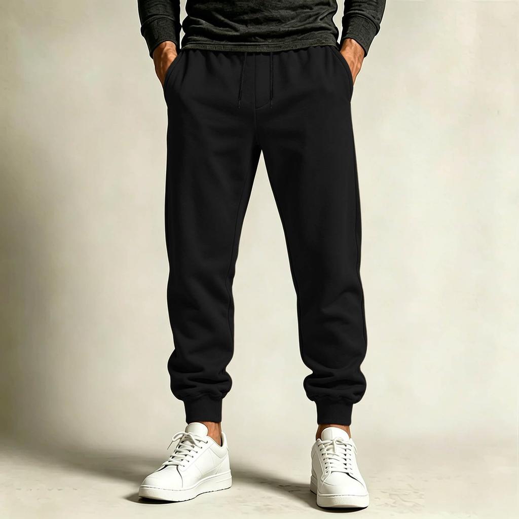 Men's Casual Joggers Color Sweatpants with Elastic Waist and Cuffed Hem for Daily Wear
