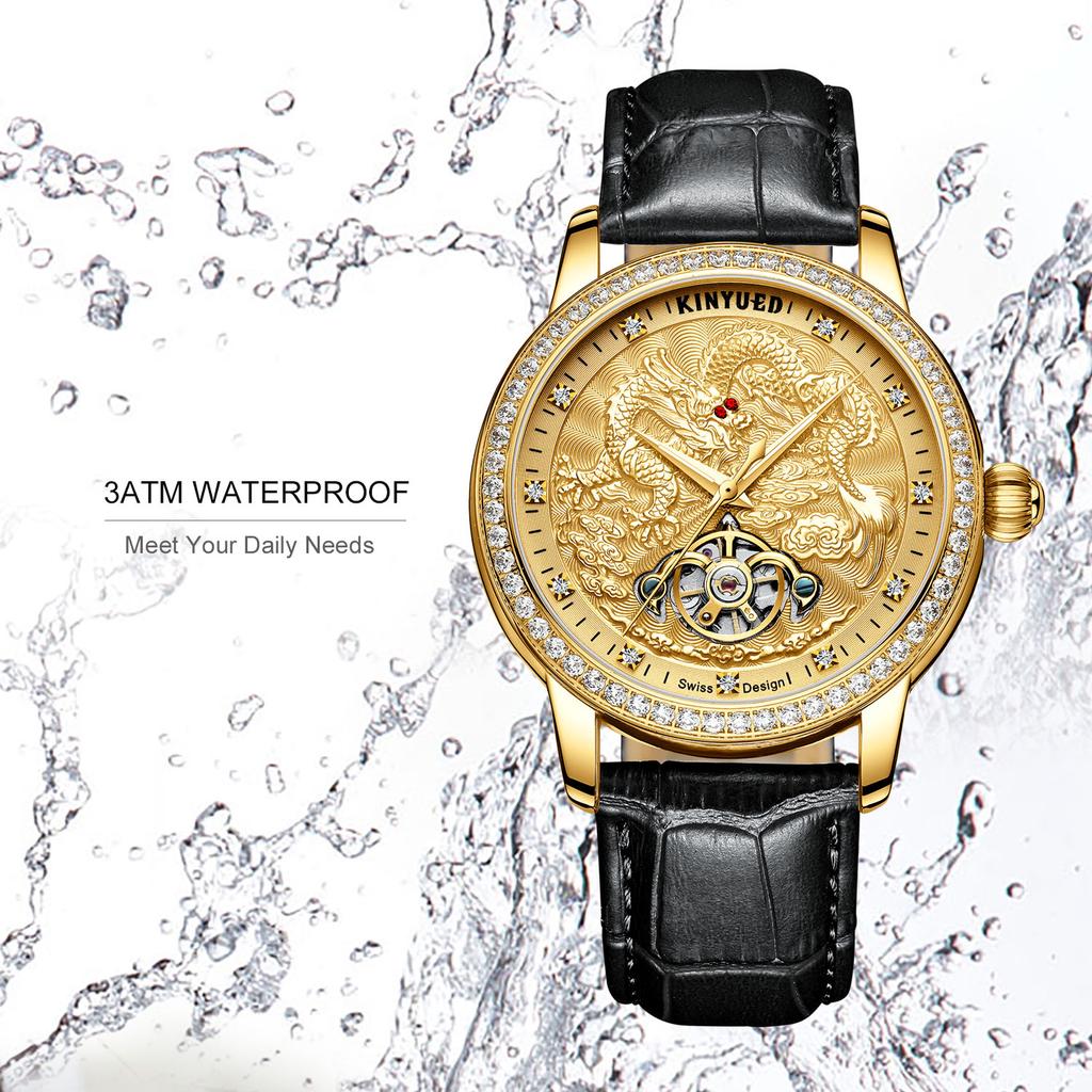 Buy KINYUED Automatic Mechanical Watch 3D Dragon Dial Design 3ATM