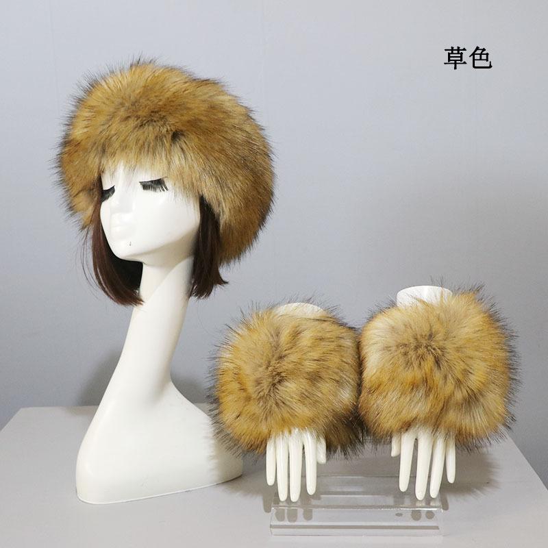3pcs/Set Women Winter Faux Fox Fur Headband Hats Cuffs Fashion Warmth Female Wrist Sleeve Gloves Faux Fur Cap Russian Style