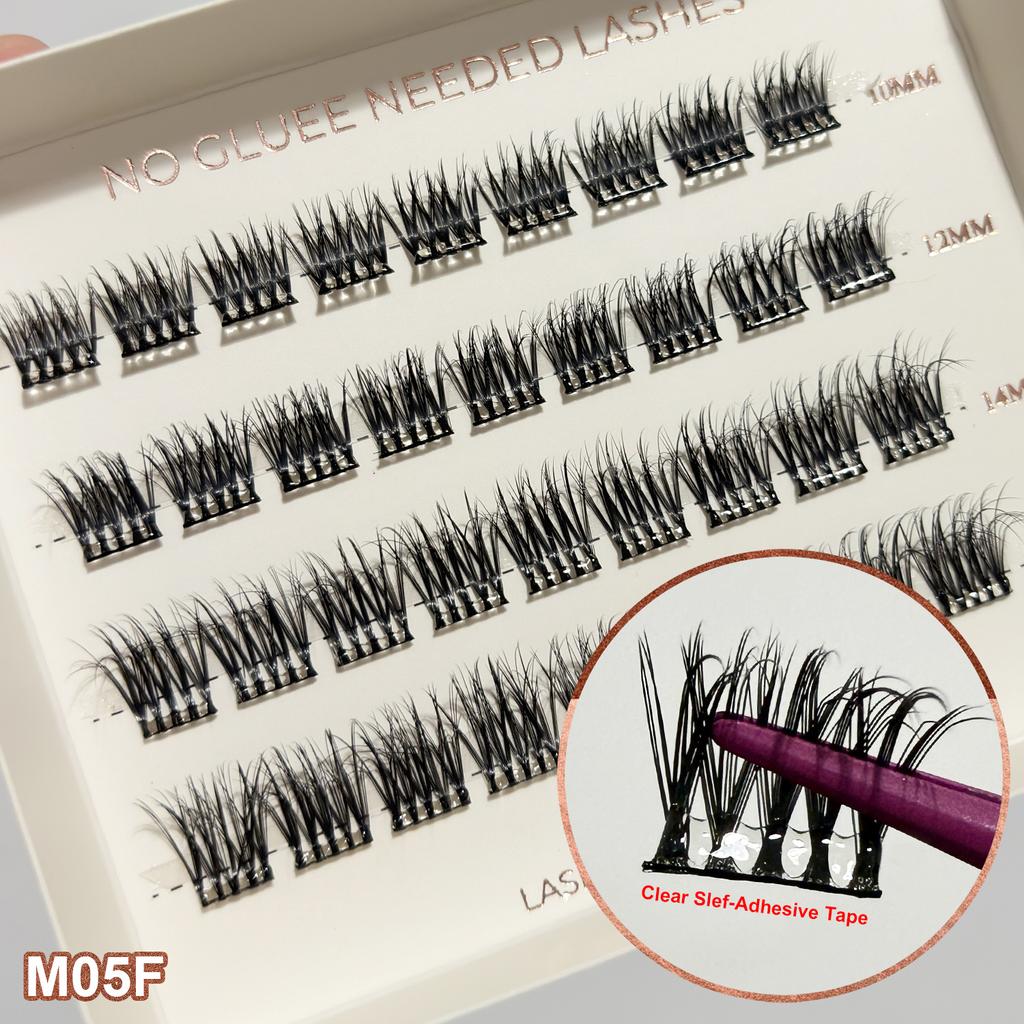 Self Adhesive Eyelashes 2-5 Days Hold Wide Glue Tape No Glue Needed Lashes 10-16mm Pre Glued Cluster Lashes