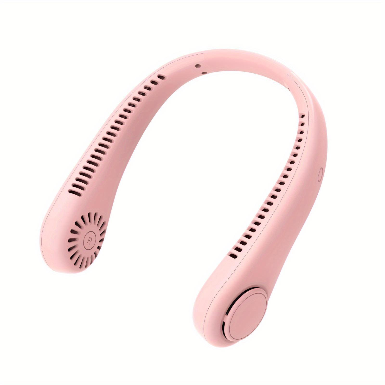 Tragbarer Mini-Halsventilator für Outdoor-Sportarten, Luftkühlung, kleiner USB-Halsventilator, großer windbetriebener kabelloser blattloser Nackenventilator rosa