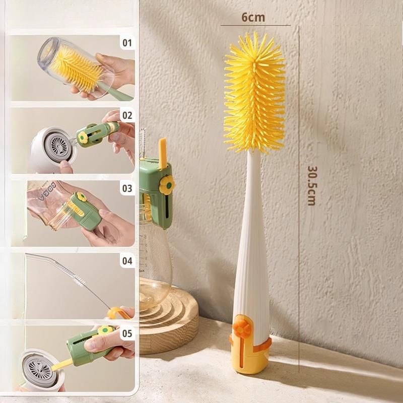 

Silicone Cup Brush Five-in-one Long-handled Baby Bottle Straw Water Cup Cleaning Detachable Multi-functional Cleaning Brush вершковий