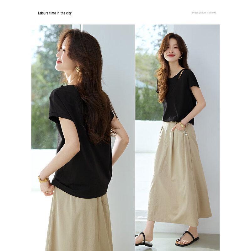 MohanyiMei Elegant Twisted Cutout Neck Short Sleeve T-Shirt