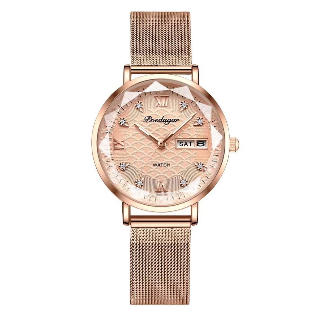 POEDAGAR Women Watch New Fashion Luxury Stainless Steel Wristwatch Bracelet Simple Rose Gold Waterproof Luminous Ladies Watches