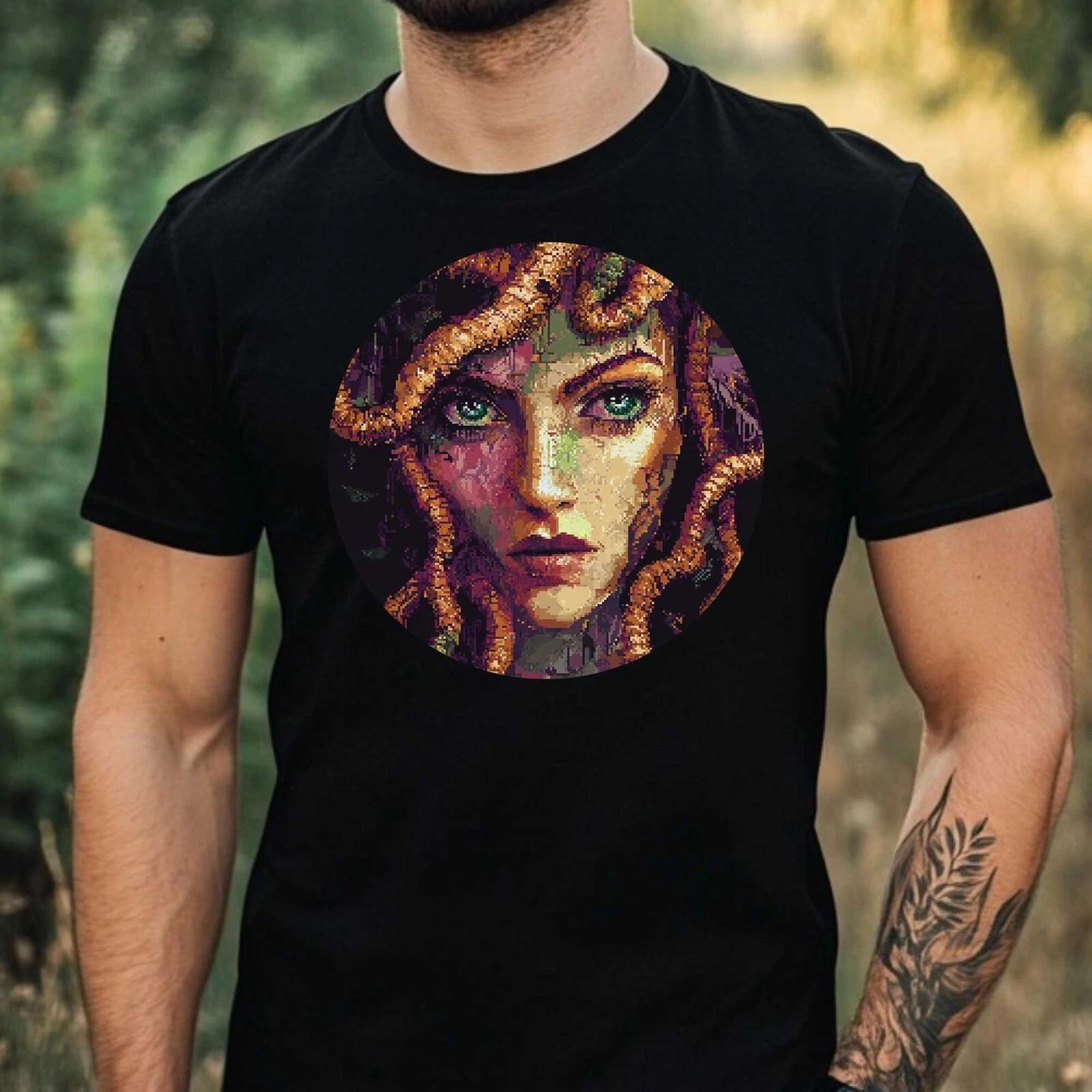 T-Shirt Herren Medusa Pixel Art Motiv Baumwolle Größe XS bis 5XL S