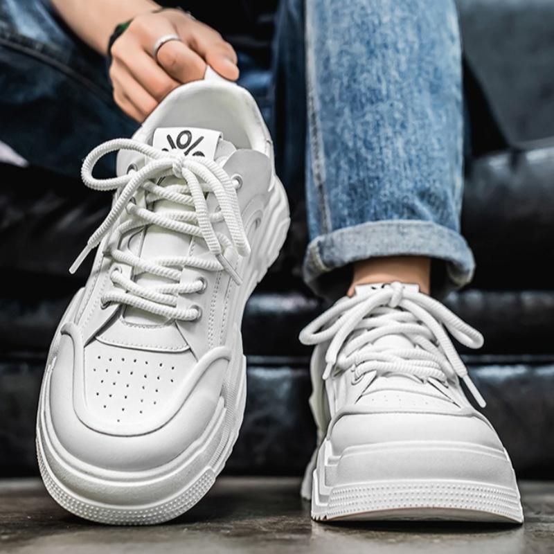 Fashion Mens Student Versatile Sneakers Trend Lace-up Soft Leather Casual Shoes Outdoor Lace-up Platform Vulcanized Shoes Zapatos Hombre