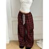 Pantaloni a Quadri da Donna, Vita Alta Coulisse Gamba Larga, Pantaloni Casual Streetwear da Casa