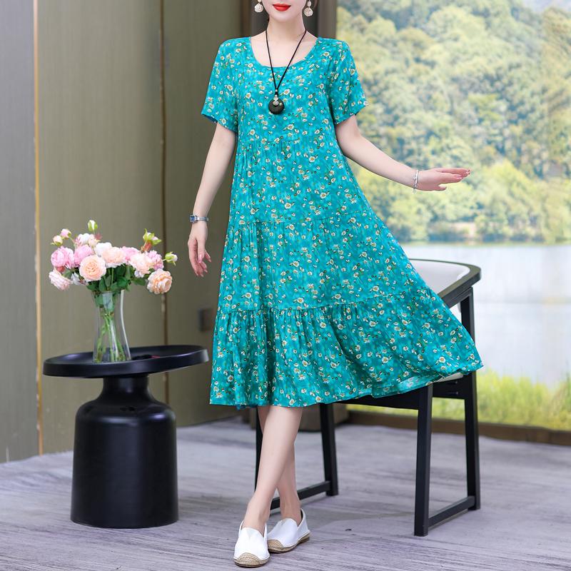 Elegant Women's Summer Sundresses Loose Korean Style Clothes Women New Vintage Print Midi Dress
