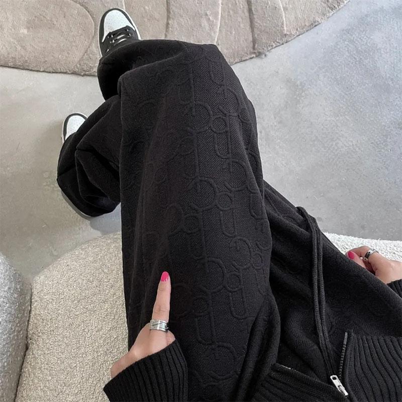 Women's White Knitted Wide Leg Pants Autumn and Winter High Waist Vertical Straight Pants Loose Printing Trousers Mopping Pants
