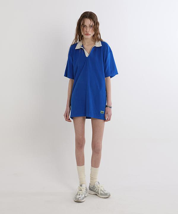 GREENBUTTER Terry Open-Collar Dress (Cobalt)
