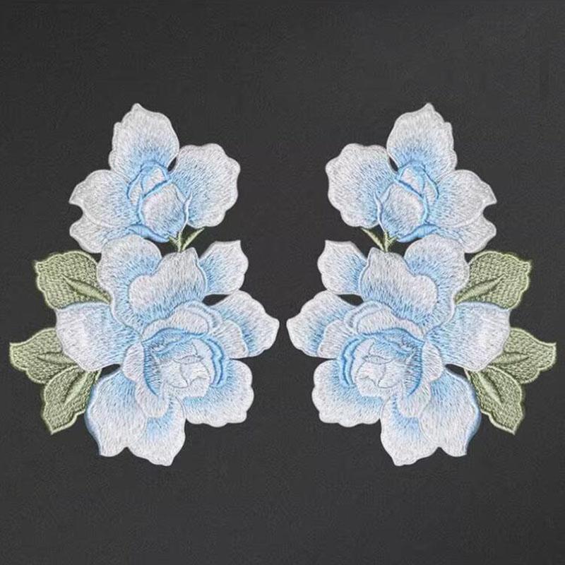 

1 пара сине-розовых цветочных швейных мотивов, кружевная нашивка-аппликация для ремонта и украшения одежды синий