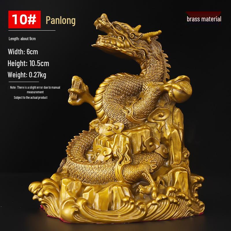 Golden Five-Clawed Dragon Ornament: Yellow Brass Zodiac Wealth Symbol for Living Room Decor