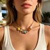 Braided Cord Shell Necklace Coastal Neckchain With Ceramic Ocean Details for Beach Vacation, Resort Wear and Casual Use