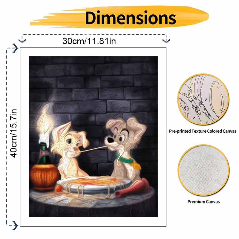 Disney Lady and the Tramp Oil Art Painting Kit Home Wall Decor Handmade Gift Romantic Spaghetti Scene Lovers Art Craft Wall Decoration