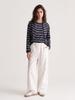 Women's Lightweight Striped Wool Pullover Sweater & Scarf Set - Anti-static, Machine Washable