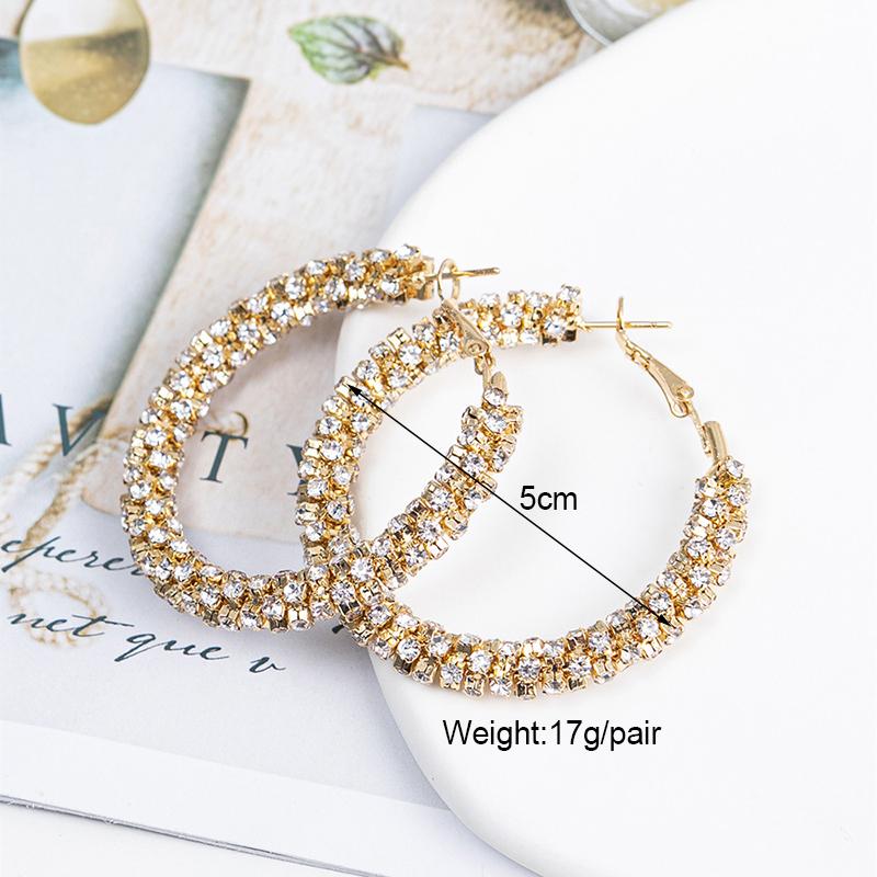 Fashion Round Crystal Rhinestone Hoop Earrings For Women Circle Geometric Earrings Gold Copper Color Zircon Pendientes Mujer