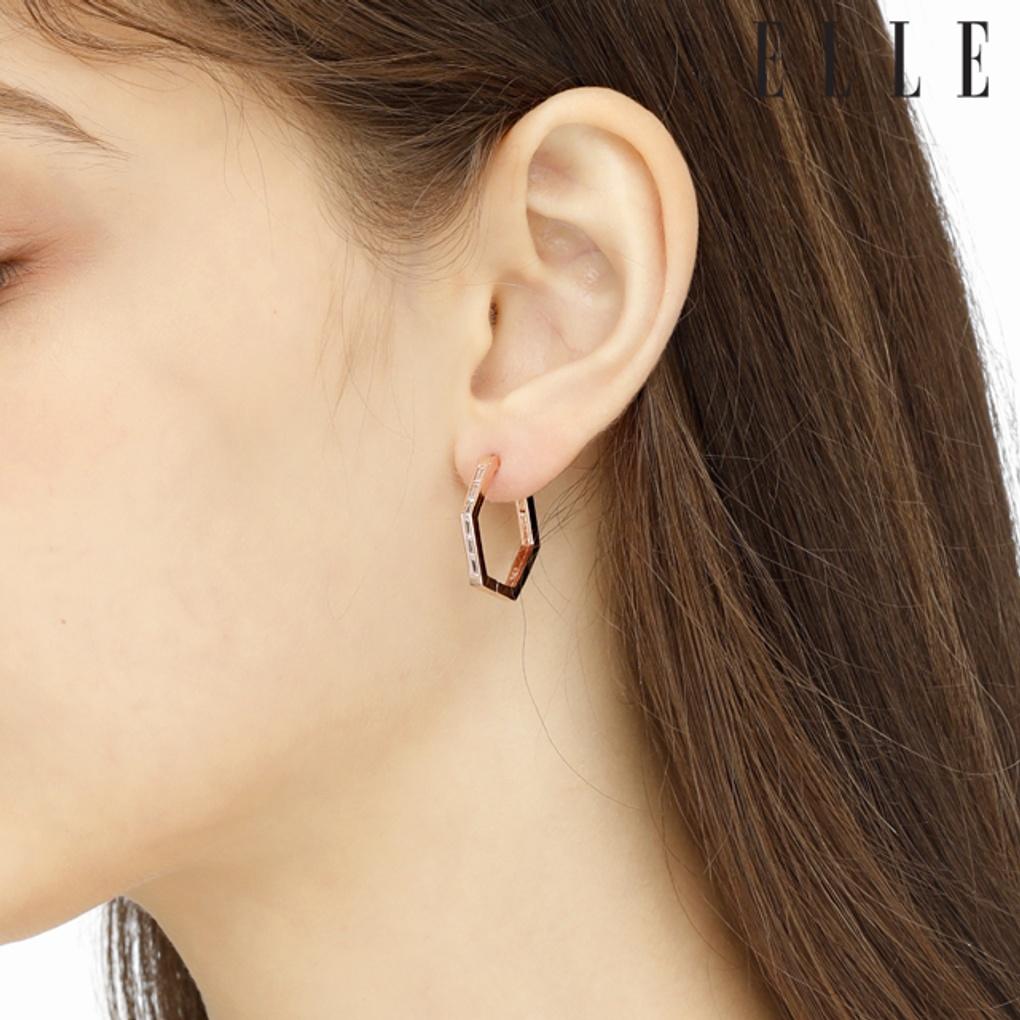 14K Basic One-Touch Hexagon Earrings (Gold Pin) ELGPEE284