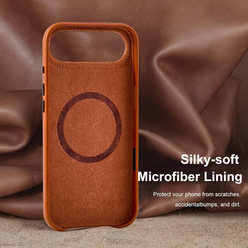 Genuine Leather Phone Case IPhone 17 Magnetic Full Body Protection Premium Business Style